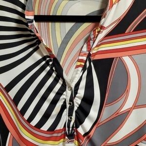 Current Multi Color Psychedelic Print Shirred Blouse est Size Large